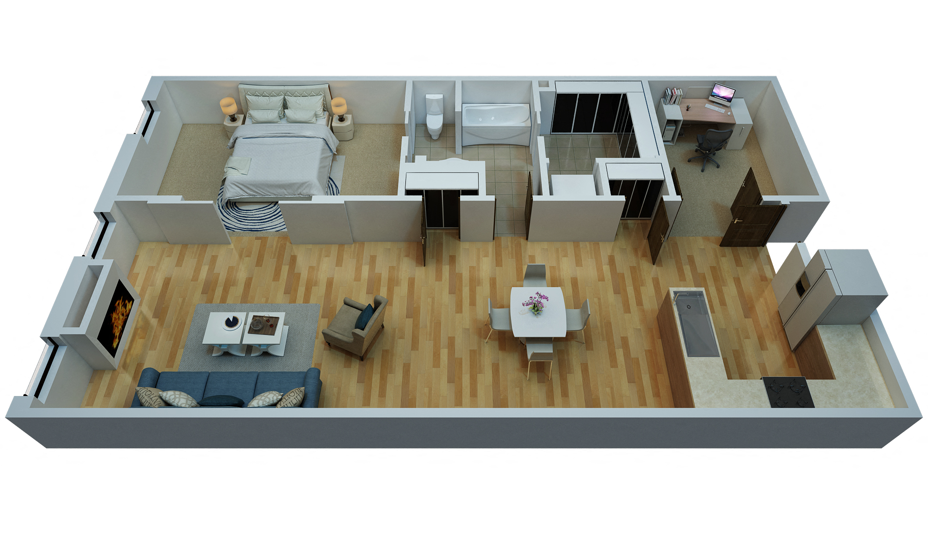 Floor plan for 1 bed, 1 bath, 1061 sqft